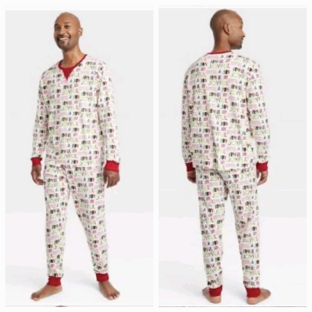 Wondershop Mens Christmas 2-Pc Pajama Set Joyful ~ 100% Cotton ~ White